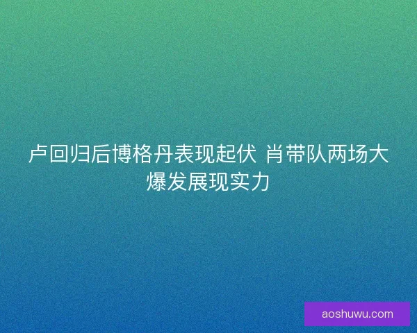 卢回归后博格丹表现起伏 肖带队两场大爆发展现实力